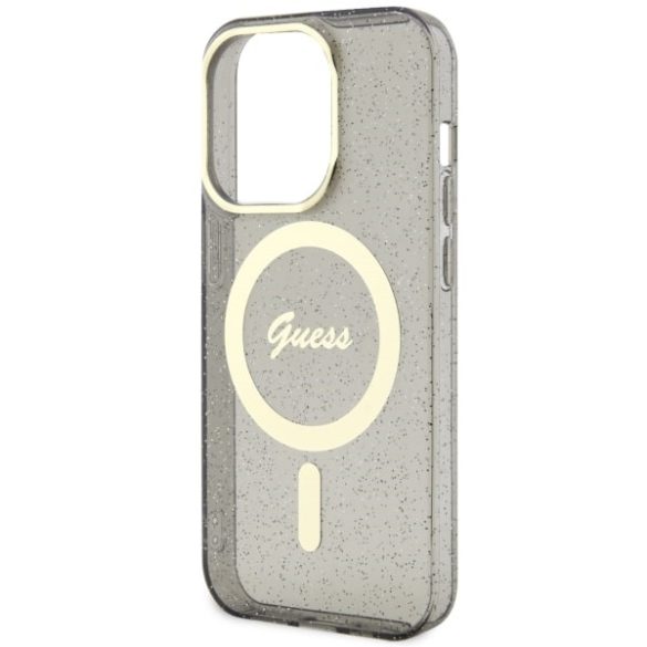 Guess GUHMP14LHCMCGK iPhone 14 Pro 6.1" fekete keménytok Glitter Gold MagSafe