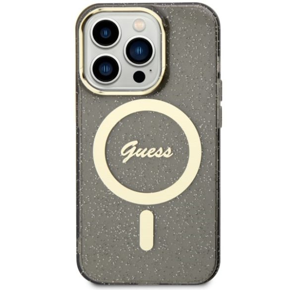 Guess GUHMP14XHCMCGK iPhone 14 Pro Max 6.7" fekete keménytok Glitter Gold MagSafe