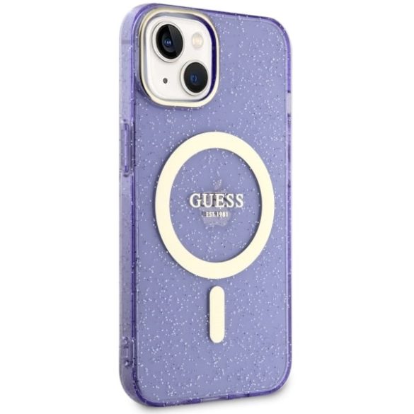 Guess GUHMP14SHCMCGU iPhone 14 / 15 / 13 6.1" lila keménytok Glitter arany MagSafe lila keménytok