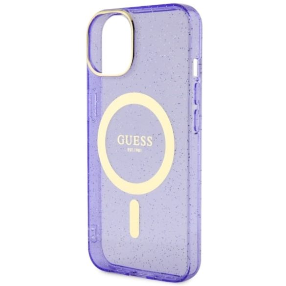 Guess GUHMP14SHCMCGU iPhone 14 / 15 / 13 6.1" lila keménytok Glitter arany MagSafe lila keménytok