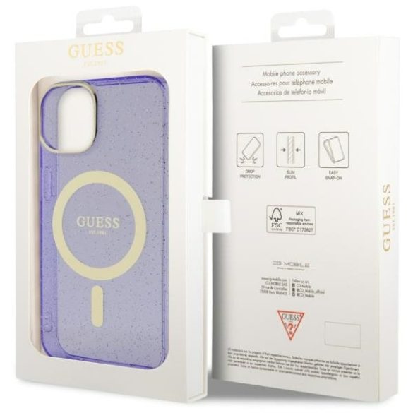 Guess GUHMP14SHCMCGU iPhone 14 / 15 / 13 6.1" lila keménytok Glitter arany MagSafe lila keménytok