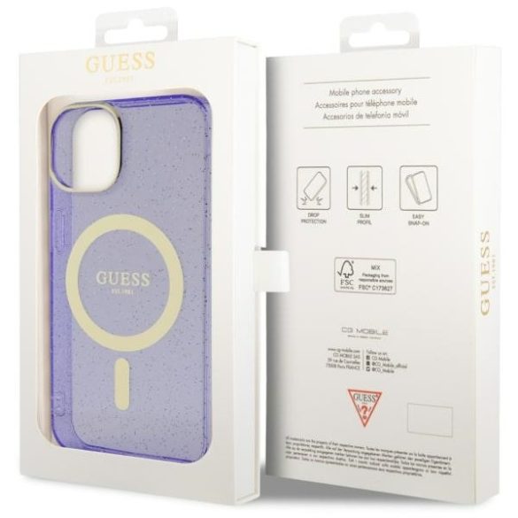 Guess GUHMP14MHCMCGU iPhone 14 Plus / 15 Plus 6.7" lila keménytok Glitter Gold MagSafe