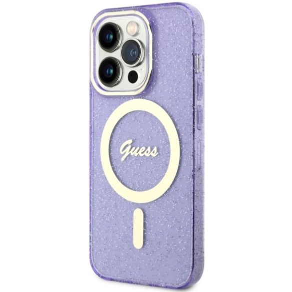 Guess GUHMP14LHCMCGU iPhone 14 Pro 6.1" lila keménytok  Glitter Gold MagSafe