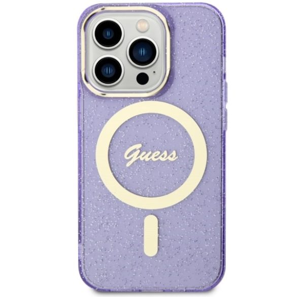 Guess GUHMP14LHCMCGU iPhone 14 Pro 6.1" lila keménytok  Glitter Gold MagSafe
