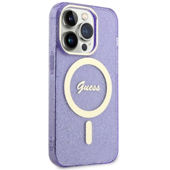 Guess GUHMP14LHCMCGU iPhone 14 Pro 6.1" lila keménytok  Glitter Gold MagSafe