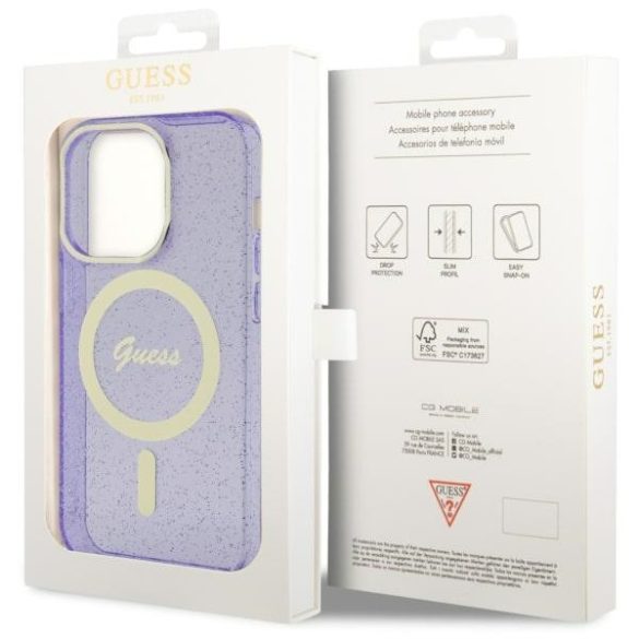 Guess GUHMP14LHCMCGU iPhone 14 Pro 6.1" lila keménytok  Glitter Gold MagSafe
