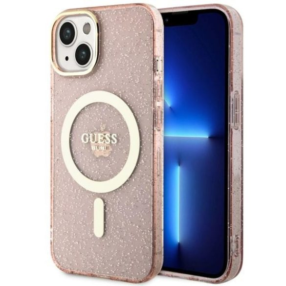 Guess GUHMP14MHCMCGP iPhone 14 Plus / 15 Plus 6.7" rózsaszín keménytok Glitter Gold MagSafe