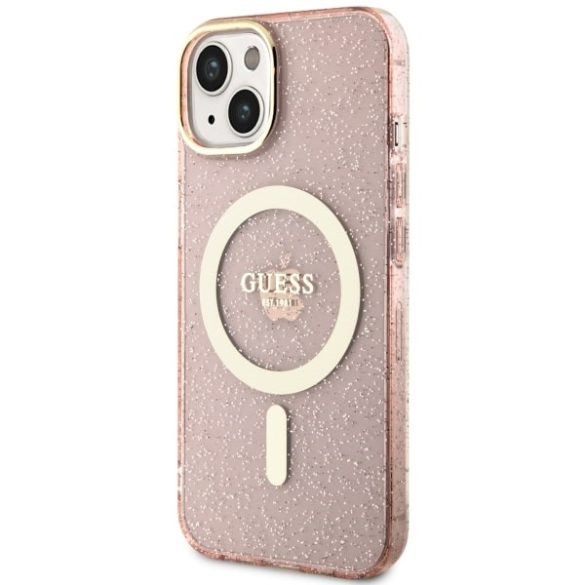 Guess GUHMP14MHCMCGP iPhone 14 Plus / 15 Plus 6.7" rózsaszín keménytok Glitter Gold MagSafe