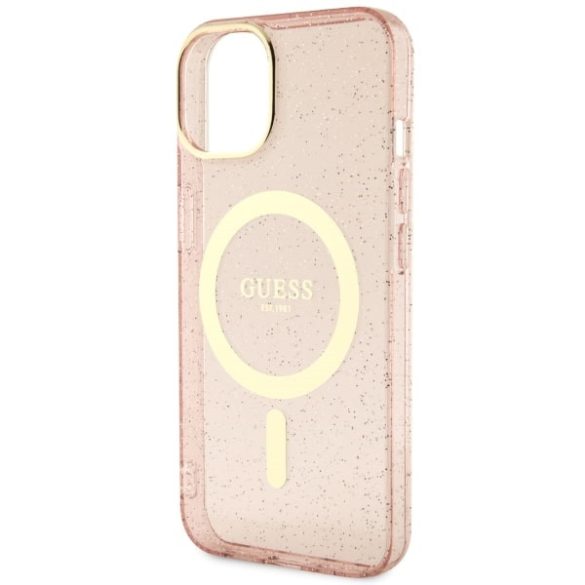Guess GUHMP14MHCMCGP iPhone 14 Plus / 15 Plus 6.7" rózsaszín keménytok Glitter Gold MagSafe