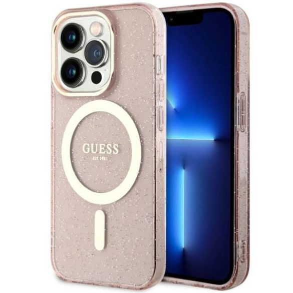 Guess GUHMP14LHCMCGP iPhone 14 Pro 6.1" rózsaszín keménytok Glitter Gold MagSafe