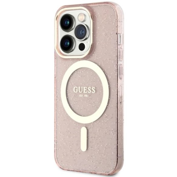 Guess GUHMP14LHCMCGP iPhone 14 Pro 6.1" rózsaszín keménytok Glitter Gold MagSafe