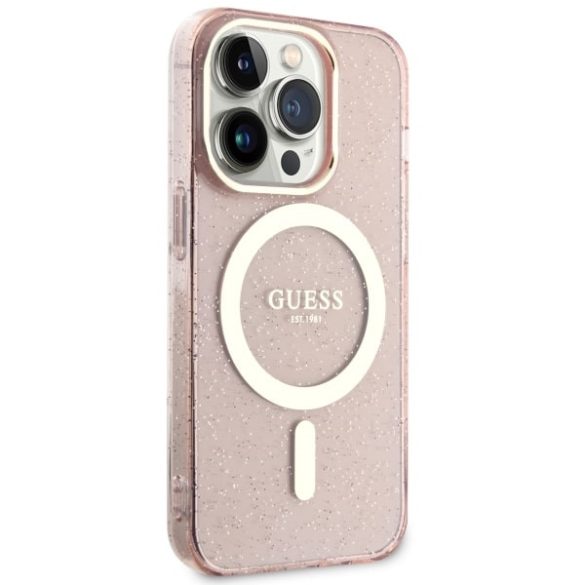 Guess GUHMP14LHCMCGP iPhone 14 Pro 6.1" rózsaszín keménytok Glitter Gold MagSafe