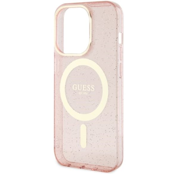 Guess GUHMP14LHCMCGP iPhone 14 Pro 6.1" rózsaszín keménytok Glitter Gold MagSafe