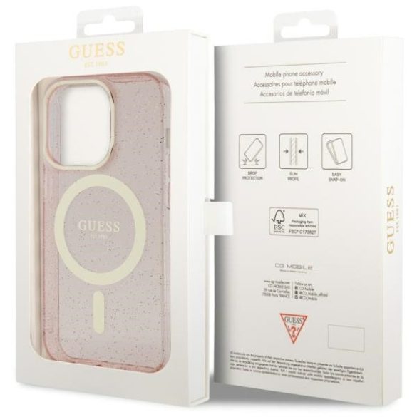 Guess GUHMP14LHCMCGP iPhone 14 Pro 6.1" rózsaszín keménytok Glitter Gold MagSafe