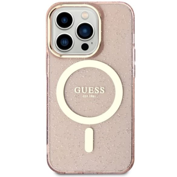 Guess GUHMP14XHCMCGP iPhone 14 Pro Max 6.7" rózsaszín keménytok Glitter Gold MagSafe