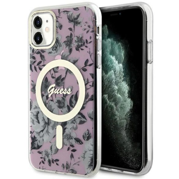 Guess GUHMN61HCFWSP iPhone 11 / Xr 6.1" rózsaszín keménytok Flower MagSafe