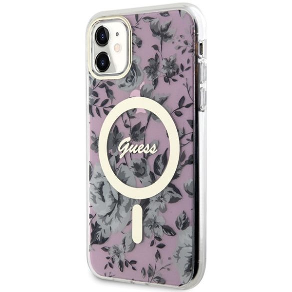 Guess GUHMN61HCFWSP iPhone 11 / Xr 6.1" rózsaszín keménytok Flower MagSafe