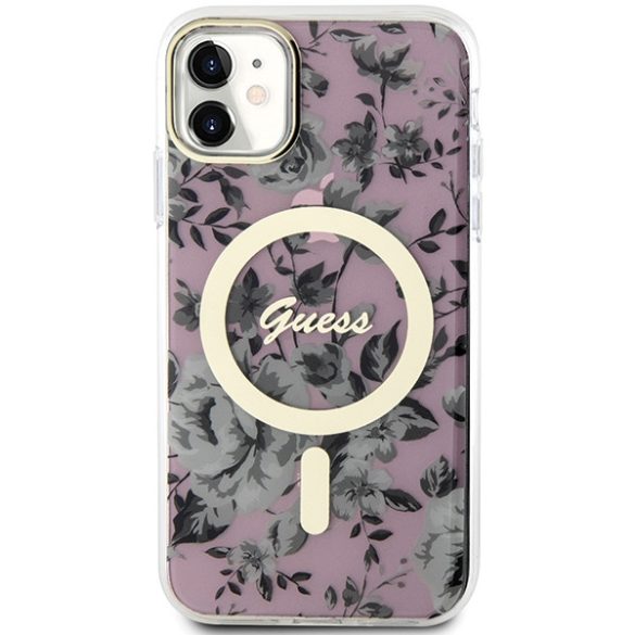 Guess GUHMN61HCFWSP iPhone 11 / Xr 6.1" rózsaszín keménytok Flower MagSafe