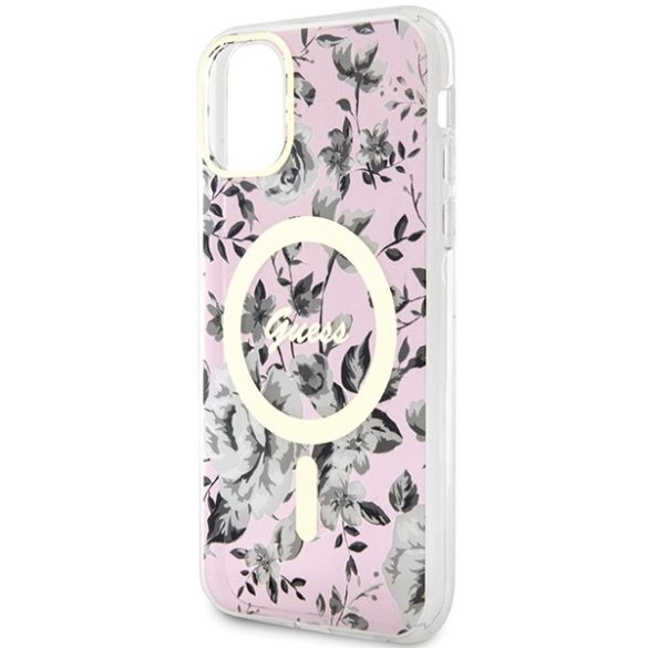 Guess GUHMN61HCFWSP iPhone 11 / Xr 6.1" rózsaszín keménytok Flower MagSafe