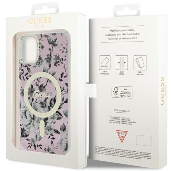 Guess GUHMN61HCFWSP iPhone 11 / Xr 6.1" rózsaszín keménytok Flower MagSafe