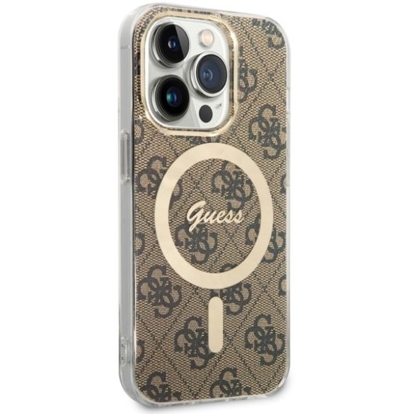 Guess GUHMP14LH4STW iPhone 14 Pro 6.1" barna keménytok 4G MagSafe