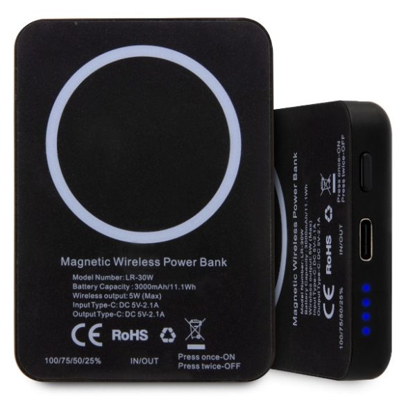 Karl Lagerfeld Powerbank indukciós KLPPBMKIOTTGK 5W 3000mAh fekete ikonikus MagSafe