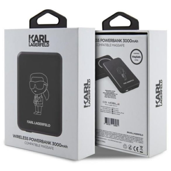 Karl Lagerfeld Powerbank indukciós KLPPBMKIOTTGK 5W 3000mAh fekete ikonikus MagSafe