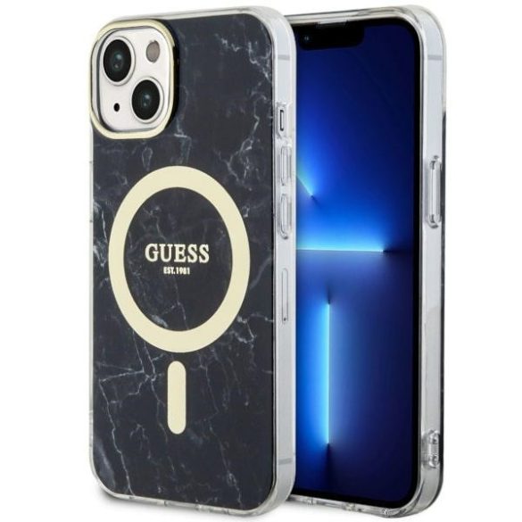 Guess GUHMP14SPCUMAK iPhone 14 / 15 / 13 6.1" fekete keménytok Márvány MagSafe márvány