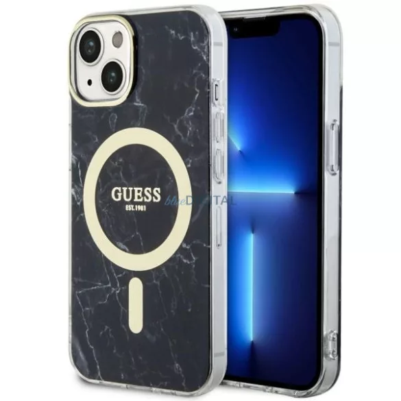 Guess GUHMP14MPCUMAK iPhone 14 Plus 6.7" fekete keménytok Márvány MagSafe márvány tok