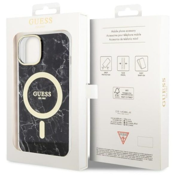 Guess GUHMP14MPCUMAK iPhone 14 Plus / 15 Plus 6.7" fekete keménytok Márvány MagSafe márvány tok