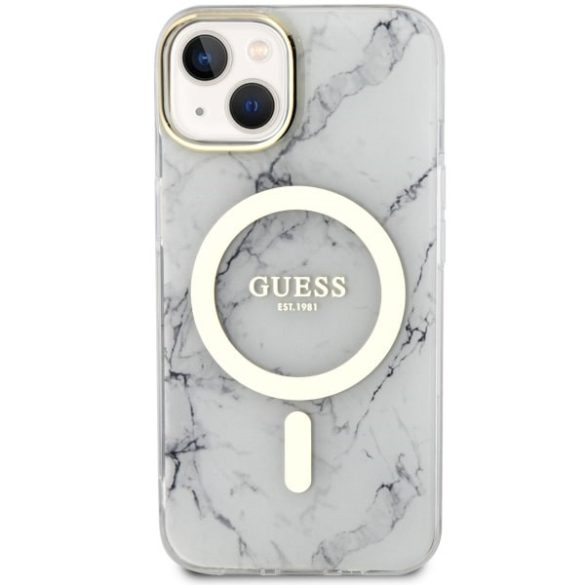 Guess GUHMP14SPCUMAH iPhone 14 / 15 / 13 6.1" fehér keménytok márvány MagSafe márvány