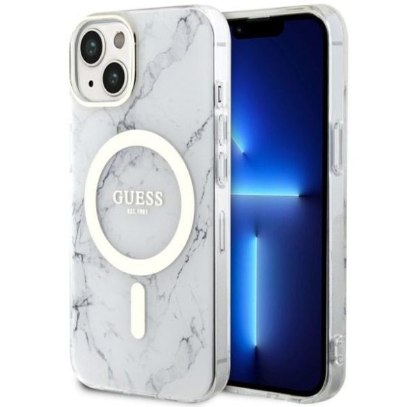 Guess GUHMP14MPCUMAH iPhone 14 Plus / 15 Plus 6.7" fehér keménytok Márvány MagSafe márvány tok