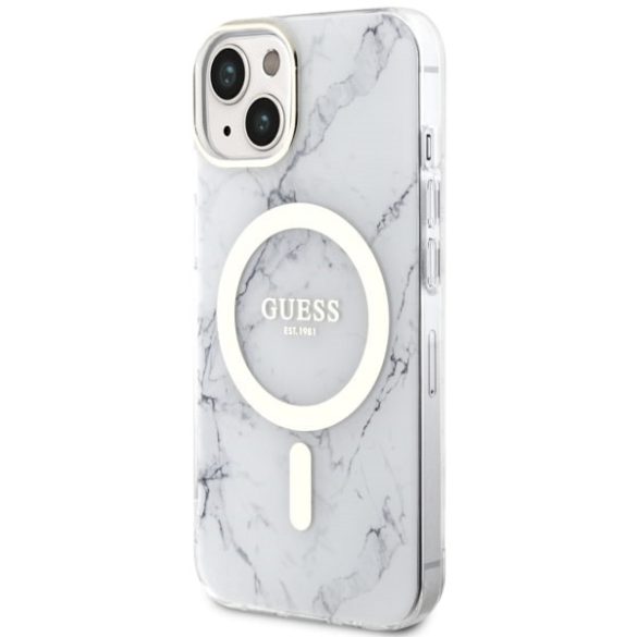 Guess GUHMP14MPCUMAH iPhone 14 Plus / 15 Plus 6.7" fehér keménytok Márvány MagSafe márvány tok