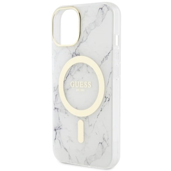 Guess GUHMP14MPCUMAH iPhone 14 Plus / 15 Plus 6.7" fehér keménytok Márvány MagSafe márvány tok