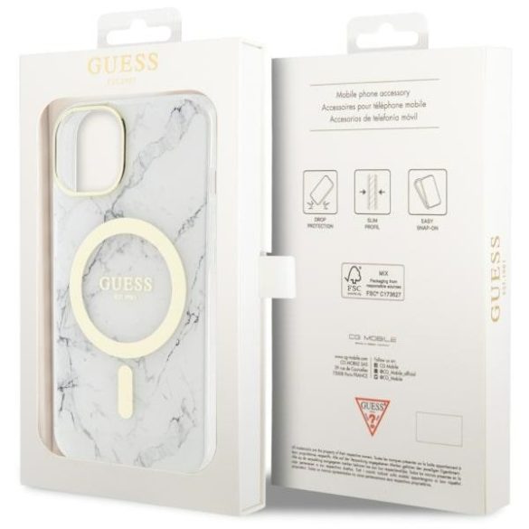 Guess GUHMP14MPCUMAH iPhone 14 Plus / 15 Plus 6.7" fehér keménytok Márvány MagSafe márvány tok