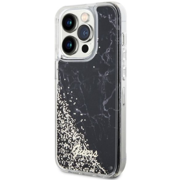 Guess GUHCP14LLCSGSGSGK iPhone 14 Pro 6.1" fekete/arany keménytok folyékony Glitter Marble