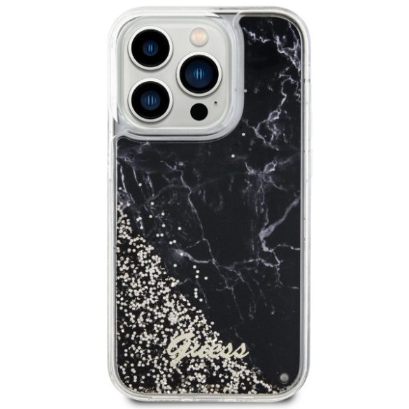 Guess GUHCP14LLCSGSGSGK iPhone 14 Pro 6.1" fekete/arany keménytok folyékony Glitter Marble