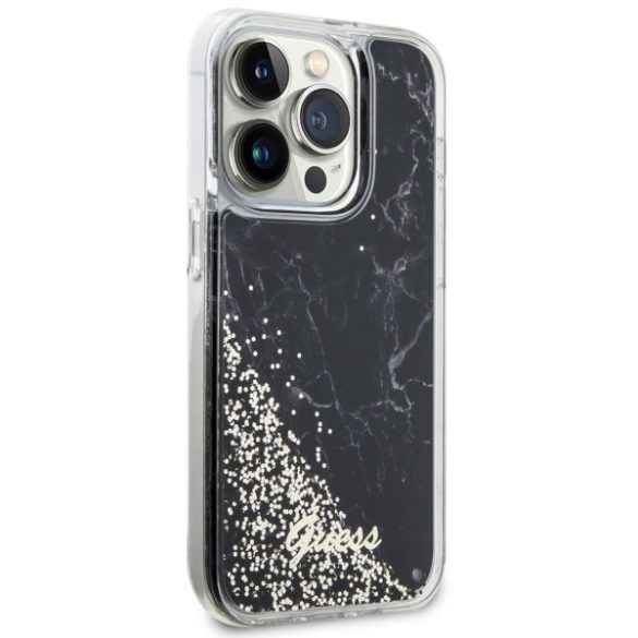 Guess GUHCP14LLCSGSGSGK iPhone 14 Pro 6.1" fekete/arany keménytok folyékony Glitter Marble