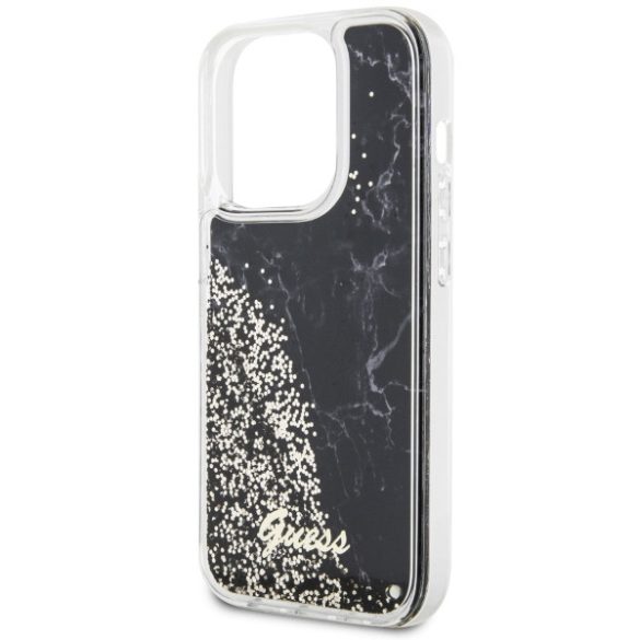 Guess GUHCP14LLCSGSGSGK iPhone 14 Pro 6.1" fekete/arany keménytok folyékony Glitter Marble