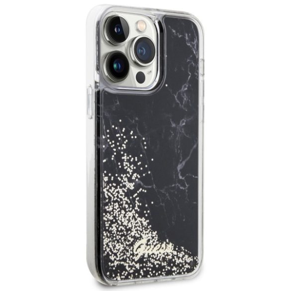 Guess GUHCP14XLCSGSGSGK iPhone 14 Pro Max 6.7" fekete keménytok  folyékony Glitter Marble