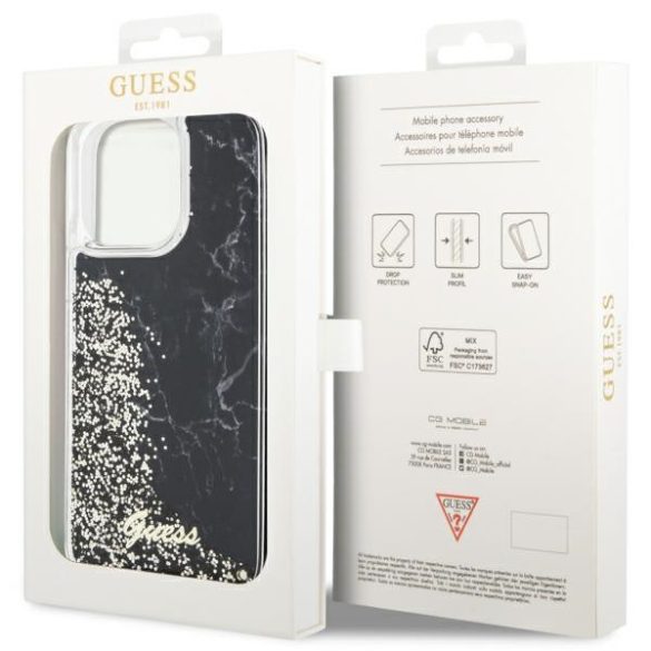 Guess GUHCP14XLCSGSGSGK iPhone 14 Pro Max 6.7" fekete keménytok  folyékony Glitter Marble