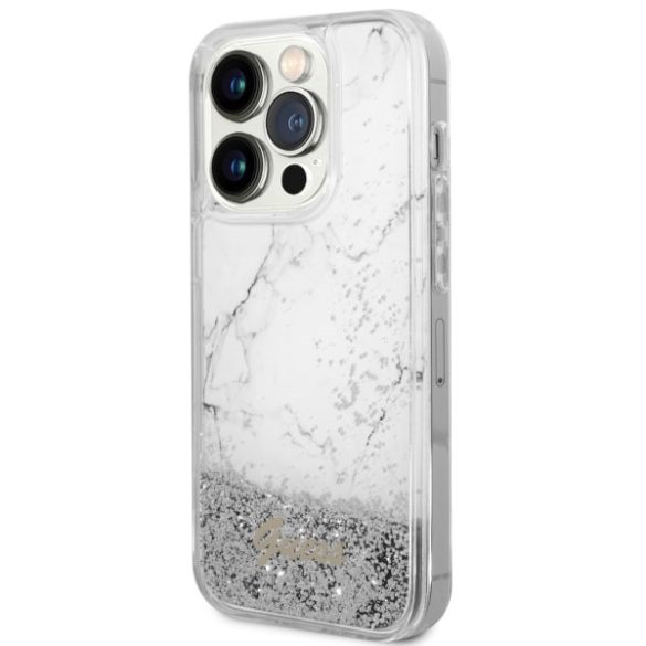 Guess GUHCP14LLCSGSGSGH iPhone 14 Pro 6.1" fehér keménytok folyékony csillogó márvány