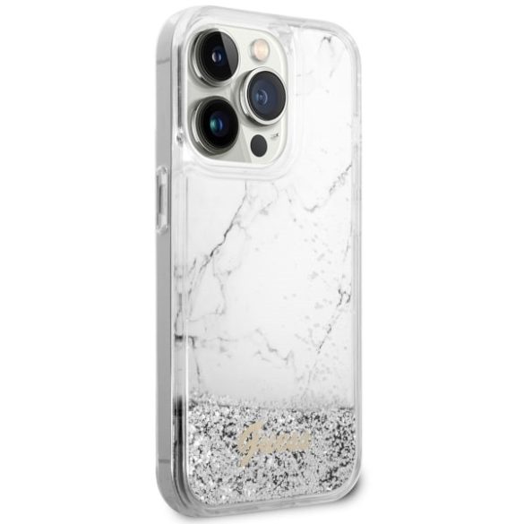 Guess GUHCP14LLCSGSGSGH iPhone 14 Pro 6.1" fehér keménytok folyékony csillogó márvány
