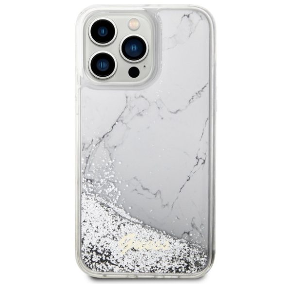 Guess GUHCP14XLCSGSGH iPhone 14 Pro Max 6.7" fehér keménytok folyékony csillogó márvány