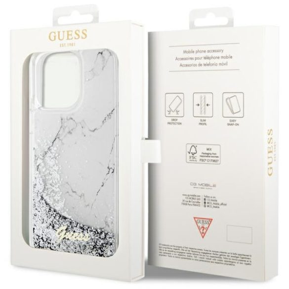 Guess GUHCP14XLCSGSGH iPhone 14 Pro Max 6.7" fehér keménytok folyékony csillogó márvány