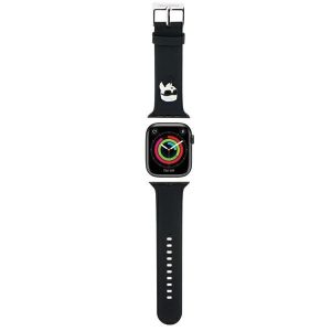 Karl Lagerfeld óraszíj KLAWMSLKNK Apple Watch 38/40/41mm fekete szíj 3D gumiból Karl fej tok