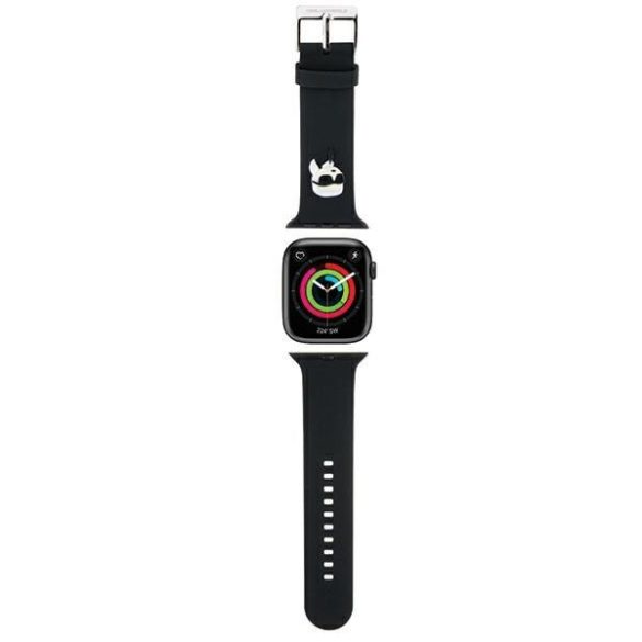 Karl Lagerfeld óraszíj KLAWMSLKNK Apple Watch 38/40/41mm fekete szíj 3D gumiból Karl fej tok