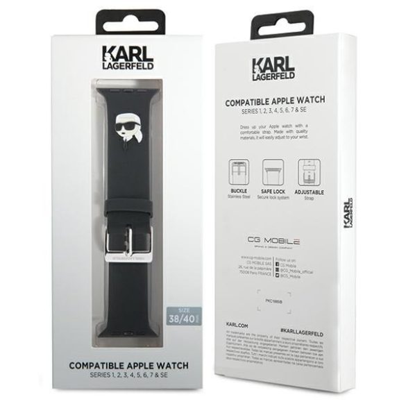 Karl Lagerfeld óraszíj KLAWMSLKNK Apple Watch 38/40/41mm fekete szíj 3D gumiból Karl fej tok