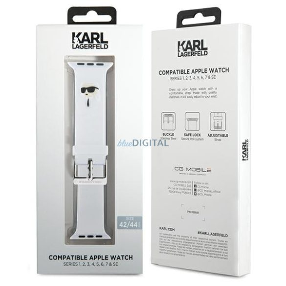 Karl Lagerfeld óraszíj KLAWLSLKNH Apple Watch 42/44/45/49mm fehér szíj 3D gumi Karl Head