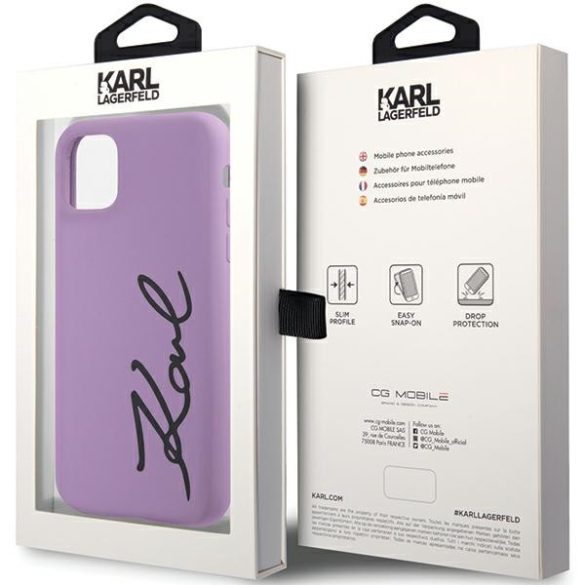 Karl Lagerfeld KLHCN61SKSVGU iPhone 11 / Xr 6.1" lila keménytok szilikon aláírással